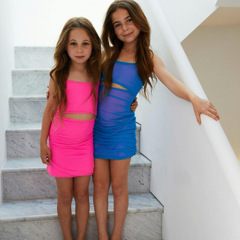 Liv Blue Pink Reversible Mesh Cut Out Dress