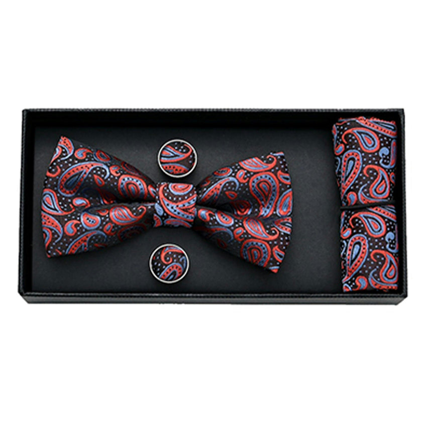 Blue and Red Paisley Bowtie Set
