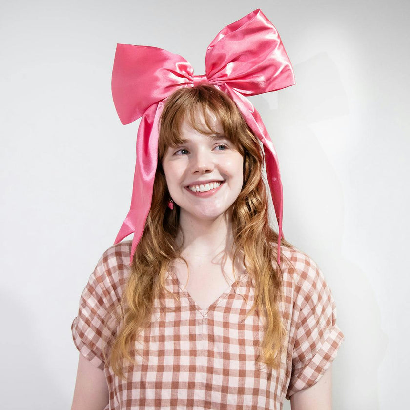 Packed Party Pink Jumbo Satin Bow Headband - Oversized Statement Bow Headband for Birthday Parties Bachelorettes Galentines and Everyday Glam, One Size