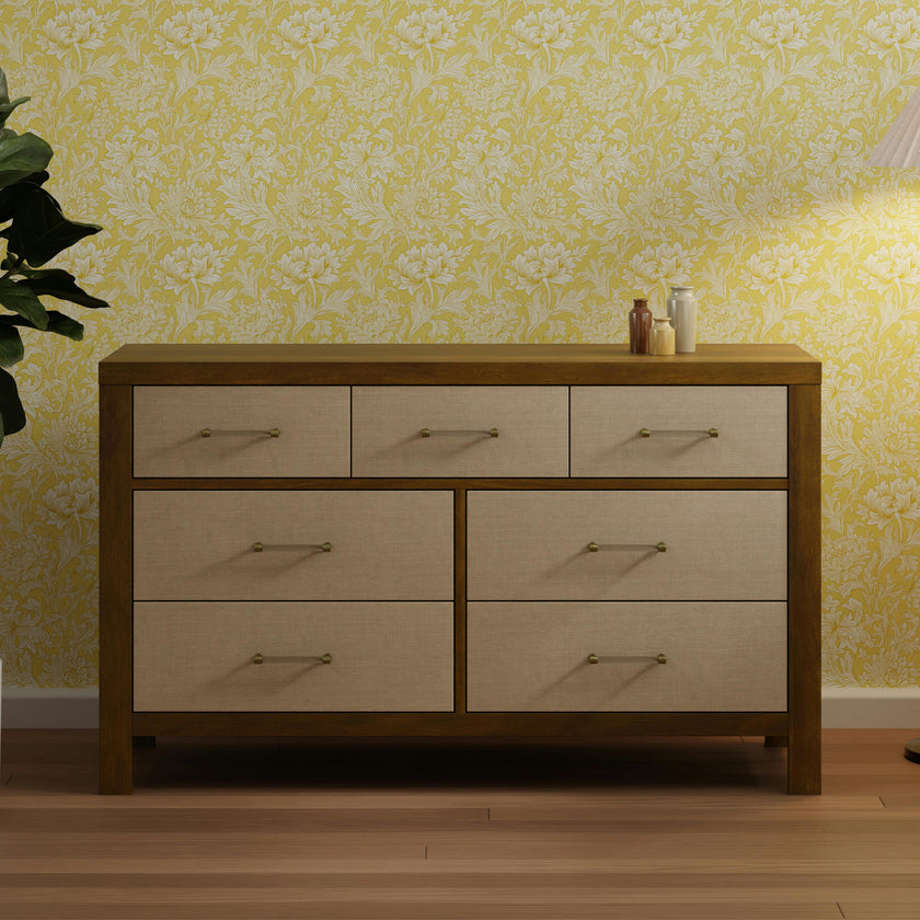 Eloise 7-Drawer Wide Assembled Dresser (56") in Natural Walnut & Performance Sand Eco-Weave
