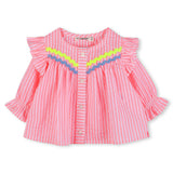 Pink Stripe Ruffle Top & White Leggings Set