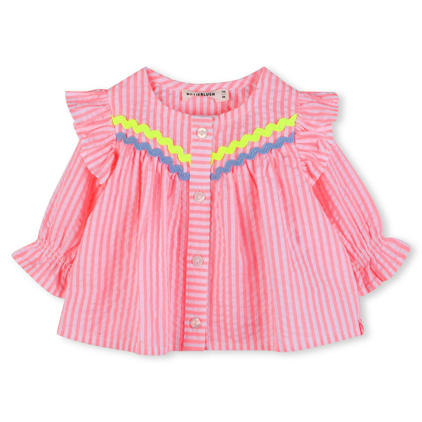 Pink Stripe Ruffle Top & White Leggings Set