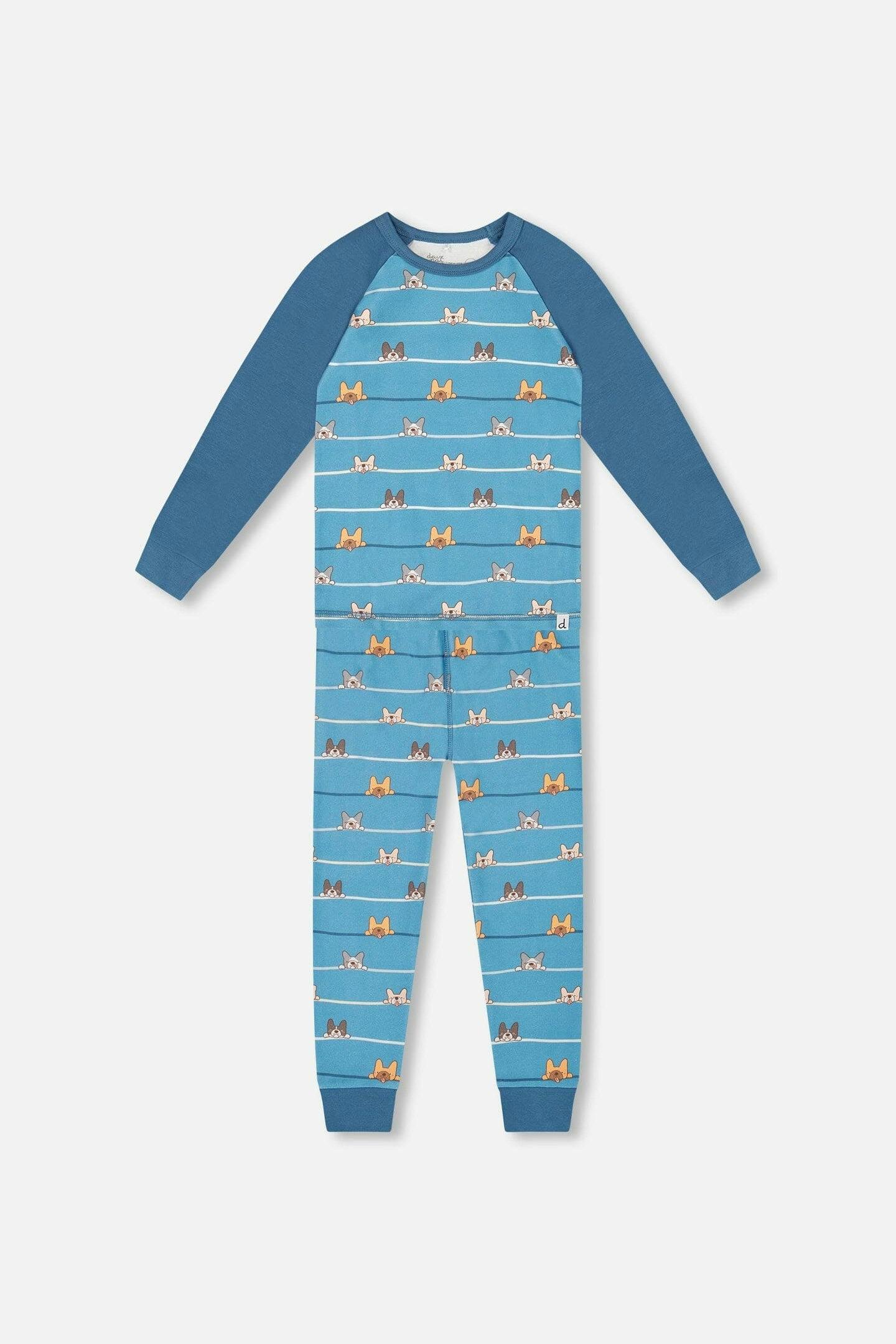 Two-Piece Organic Cotton Pajama Set Blue Dog Print