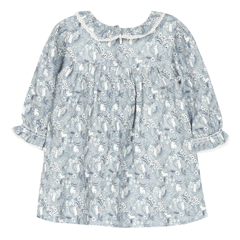 Navy dress with Wonderland rabbit print
