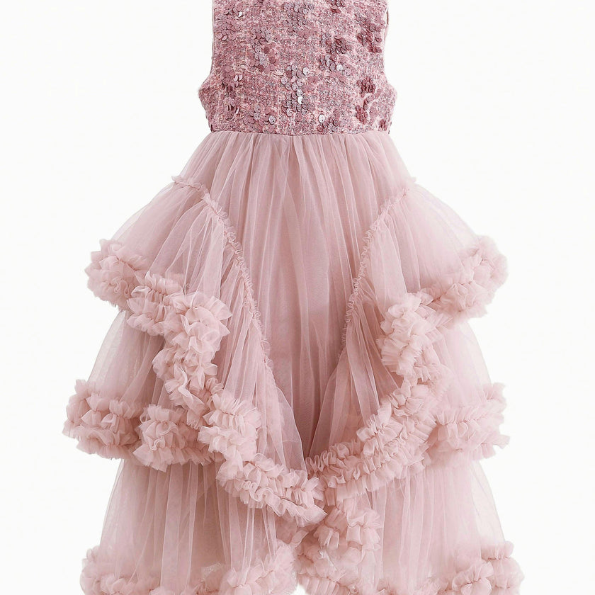 Pink Sequin & Cascading Tulle Gown
