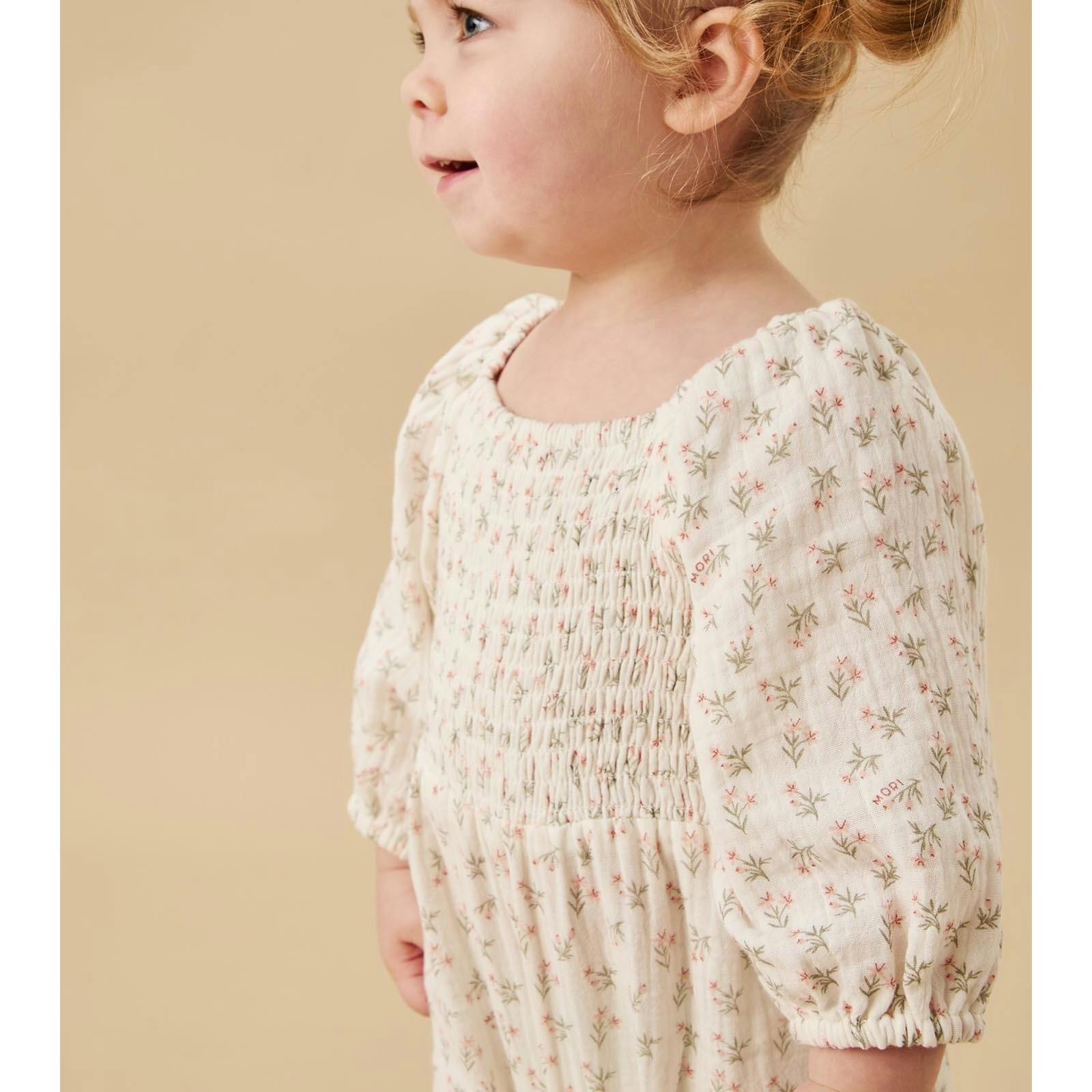 Floral Muslin Smocked Jumpsuit, Cream