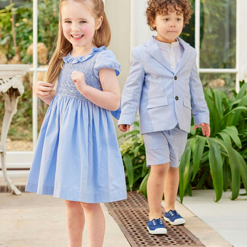 Willow Rose Hand Smocked Dress in Cornflower Blue