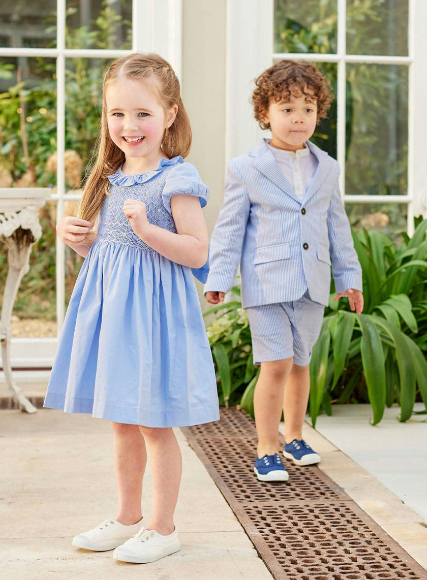 Willow Rose Hand Smocked Dress in Cornflower Blue