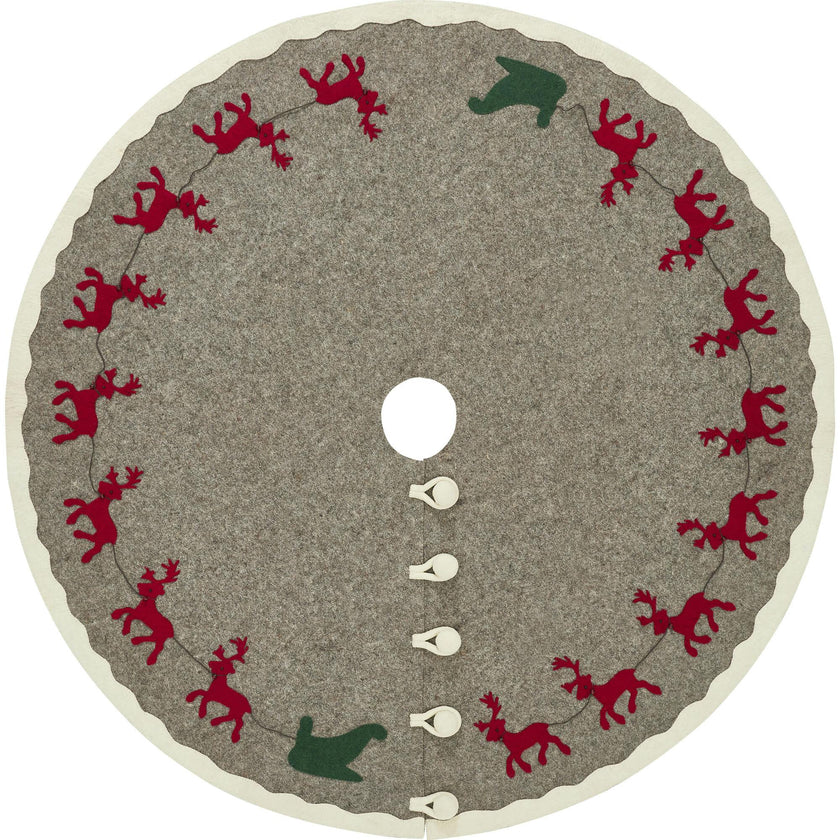 Hand Felted Wool Reindeer and Sleigh Christmas Tree Skirt