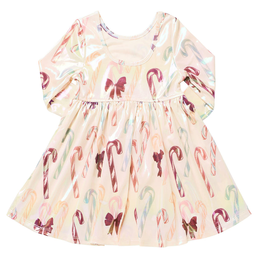 Girls Lame Steph Dress - Antique Candy Canes