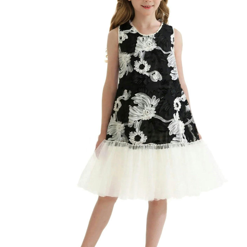Black Floral Tulle Sleeveless Dress
