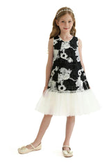 Black Floral Tulle Sleeveless Dress
