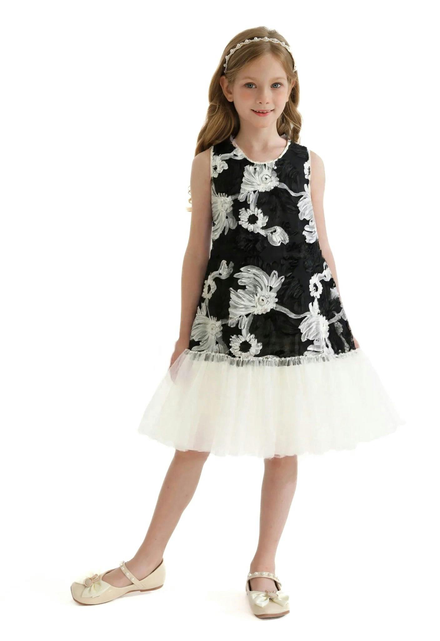 Black Floral Tulle Sleeveless Dress