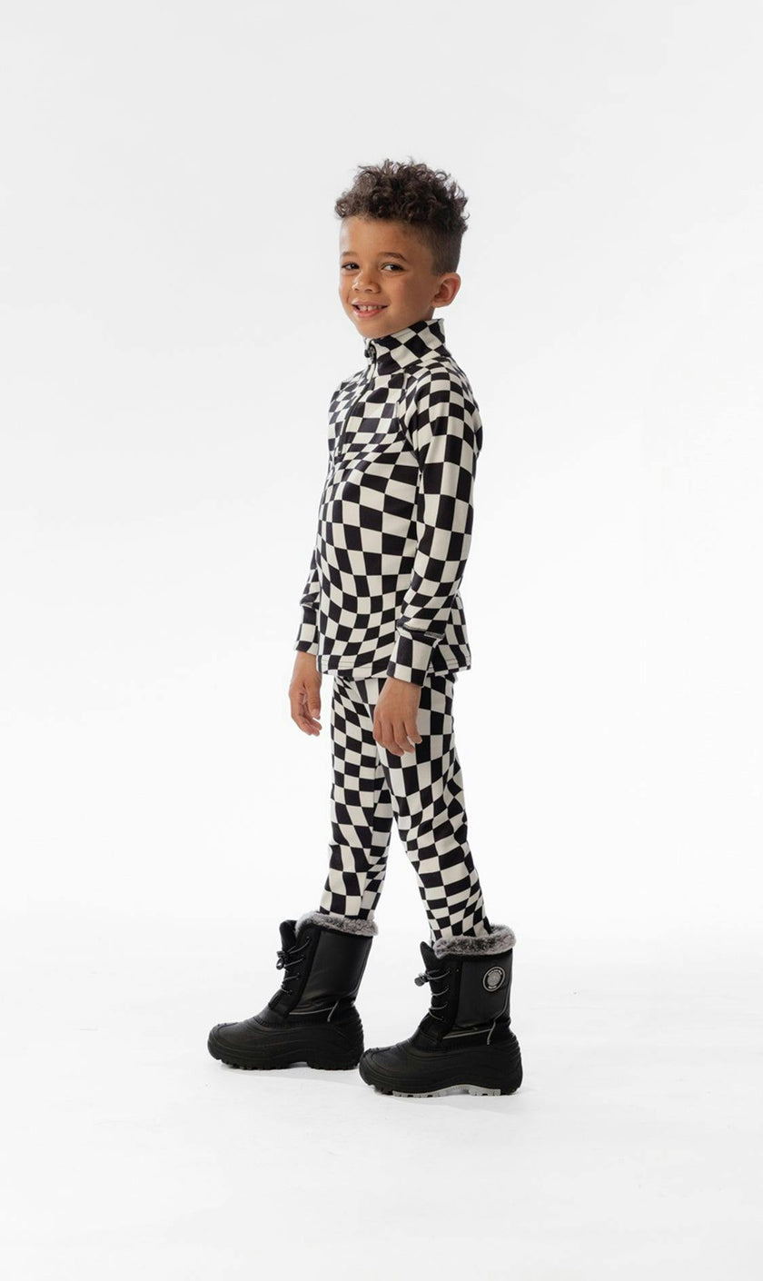 Two Piece Thermal Underwear White Checkered Print