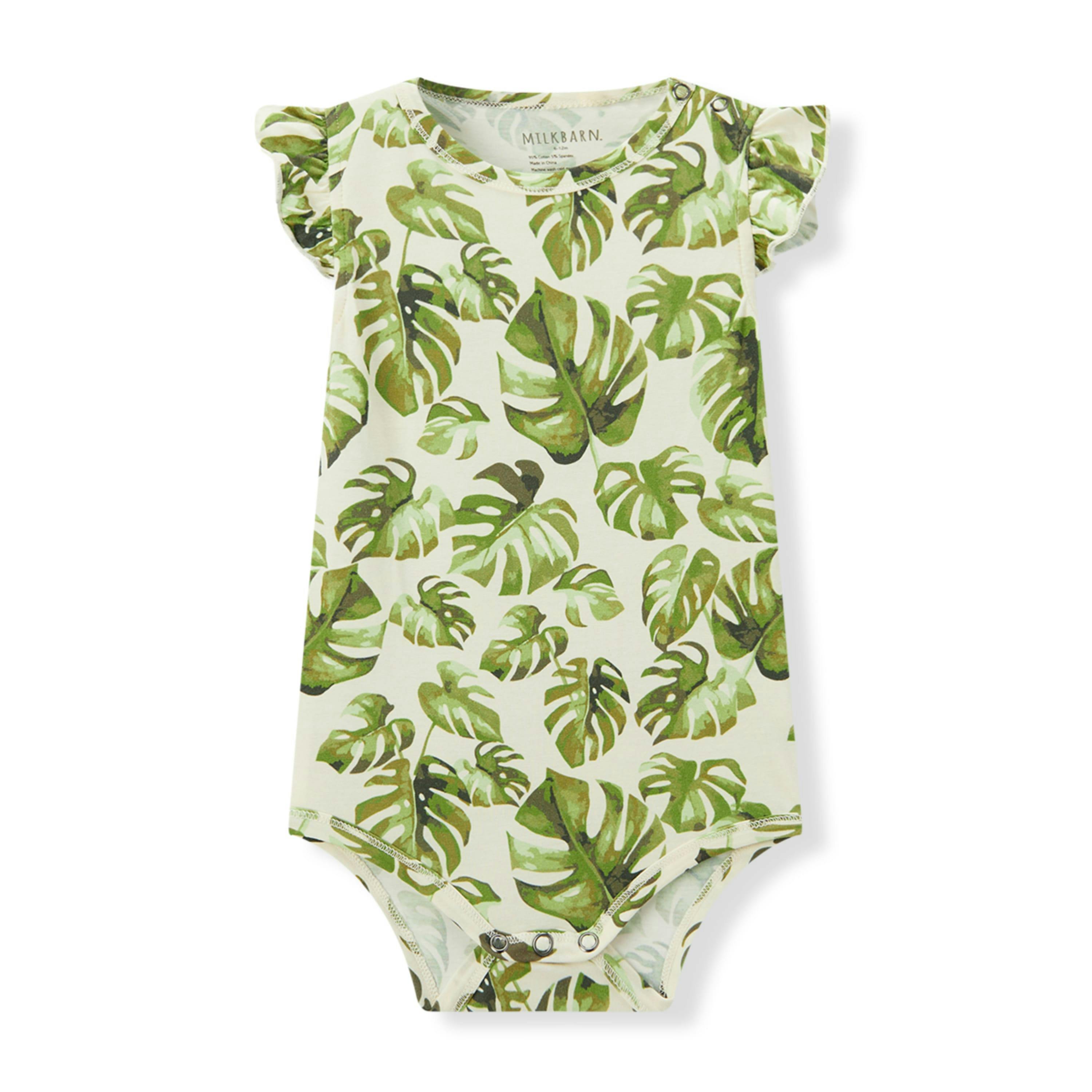 Island Leaf Cotton Stretch Ruffle One Piece