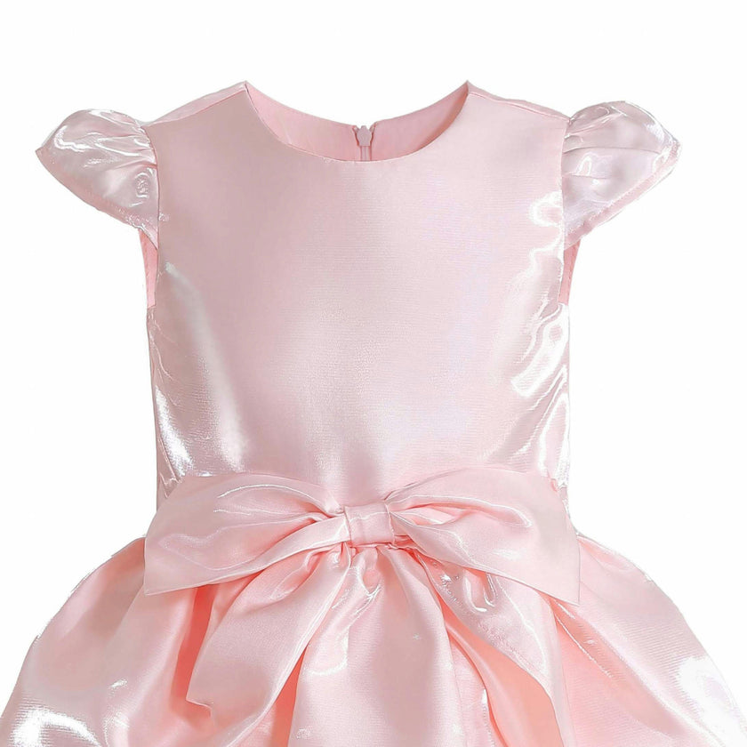 Pink Juliora Puff Sleeve Satin Dress