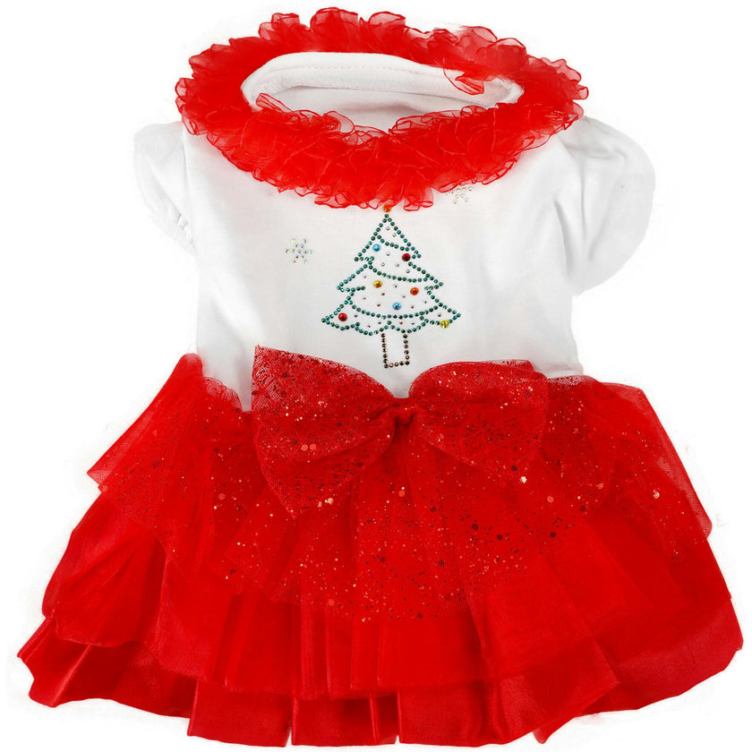 CHRISTMAS TREE RUFFLE RED DRESS, Red