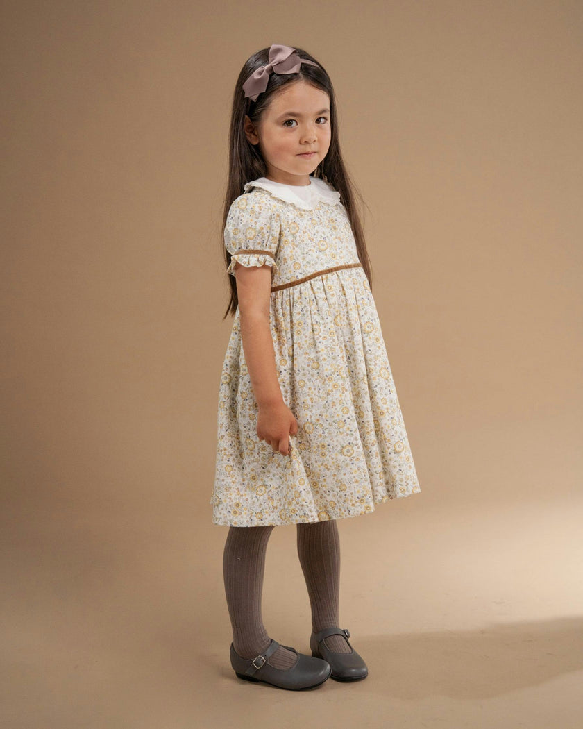Antonella Dress Beige Mustard Floral