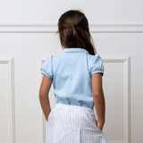 Organic Puff Sleeve Jersey Knit Polo, Blue