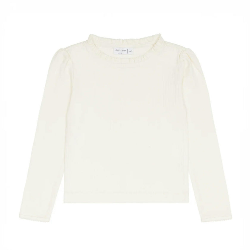 girls cream ruffle pointelle long sleeve shirt