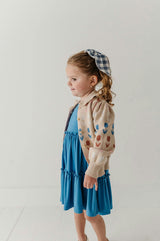Girls Floral Knit Cardigan in Beige Tulip Intarsia