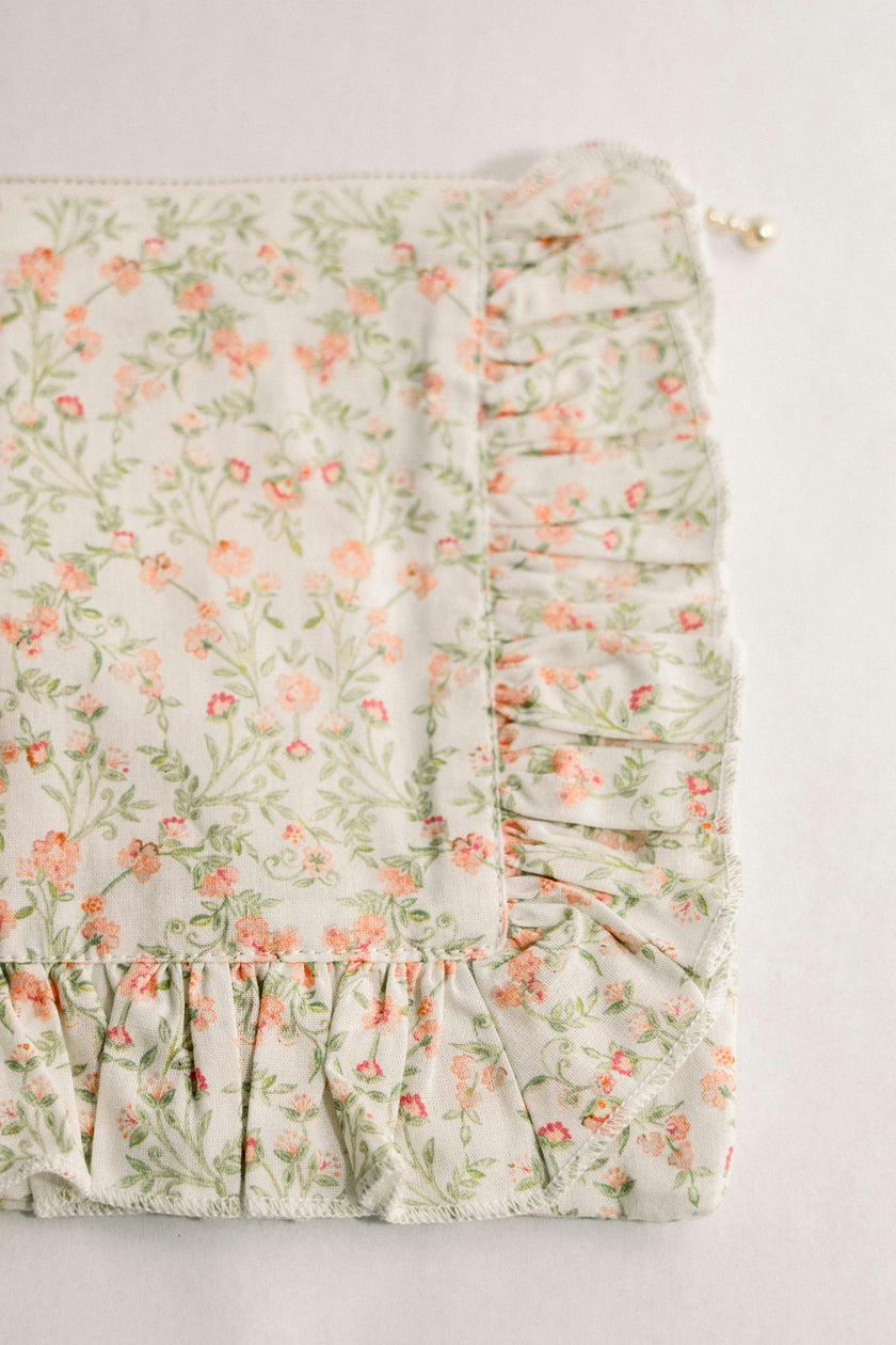 Apricot Meadow Timeless Floral Ruffle Zipper Pouch Lilac Vine Scroll