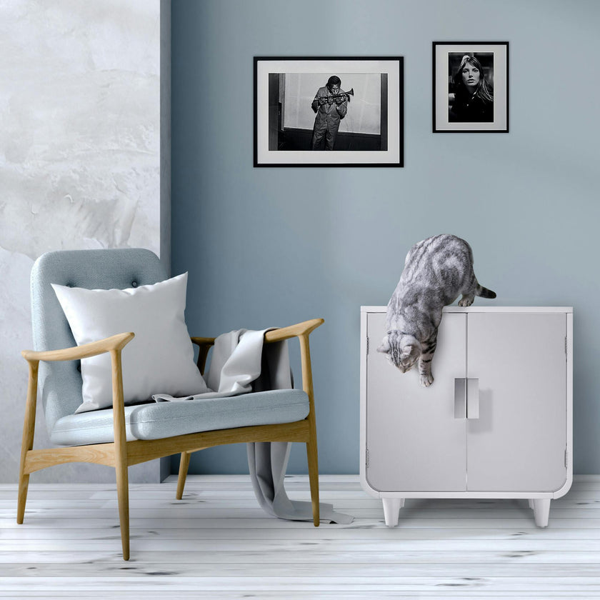 Dyad Mid Century Wooden Litter Box Cabinet and Side Table