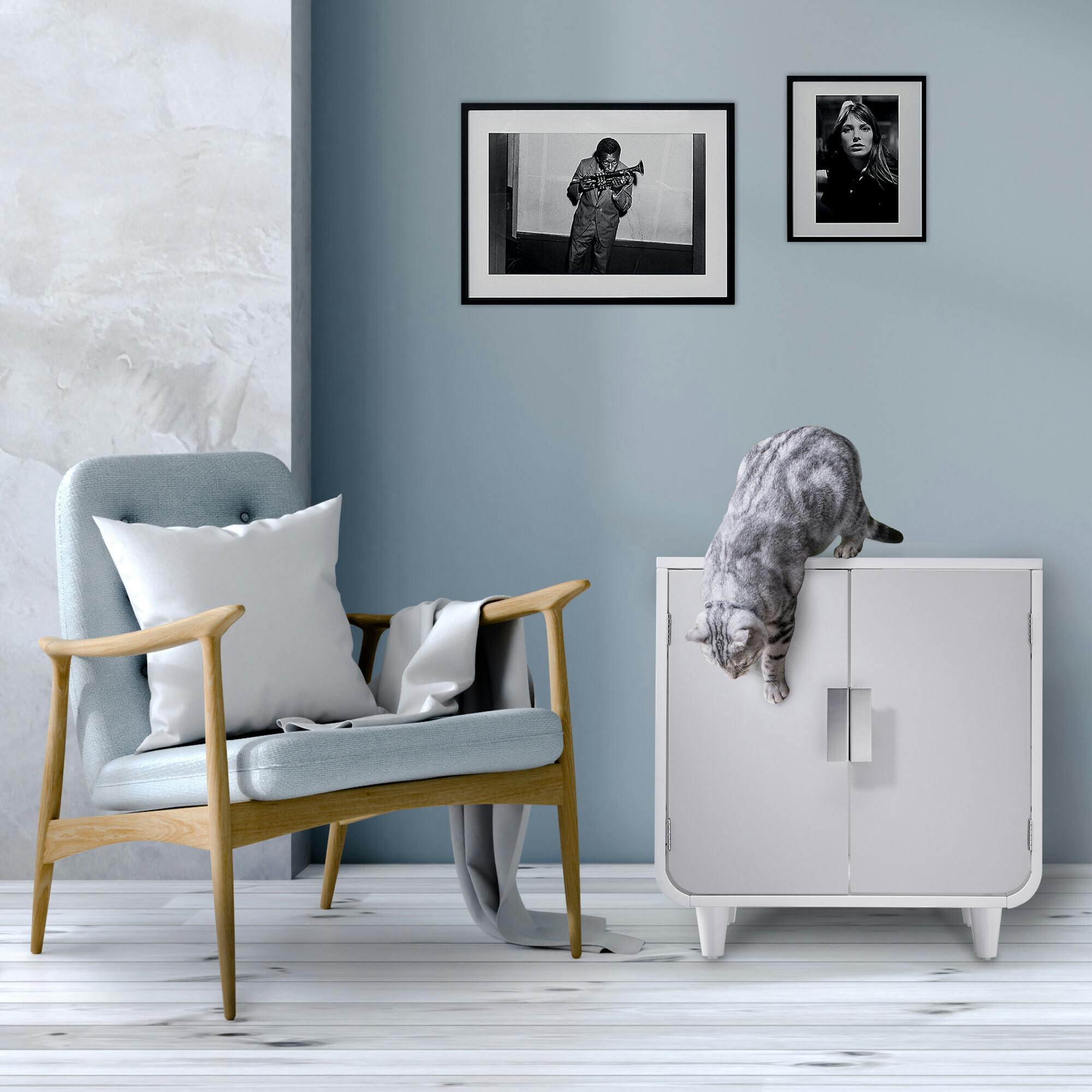 Dyad Mid Century Wooden Litter Box Cabinet and Side Table