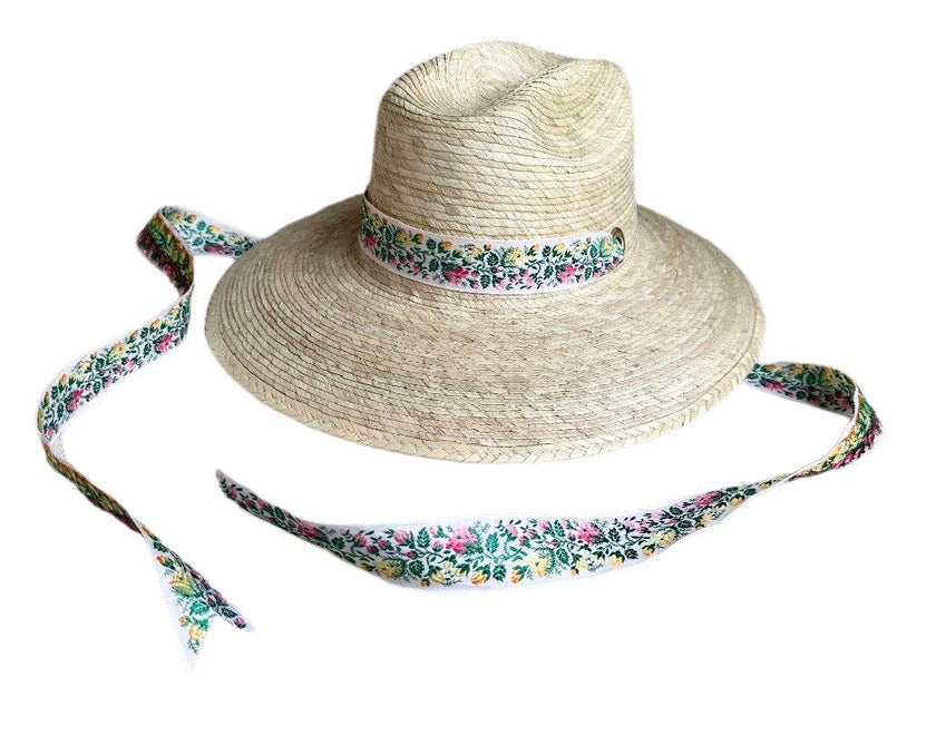 Petunia Girl's Sun Hat - Vintage Rainbow Rosebud Ribbon