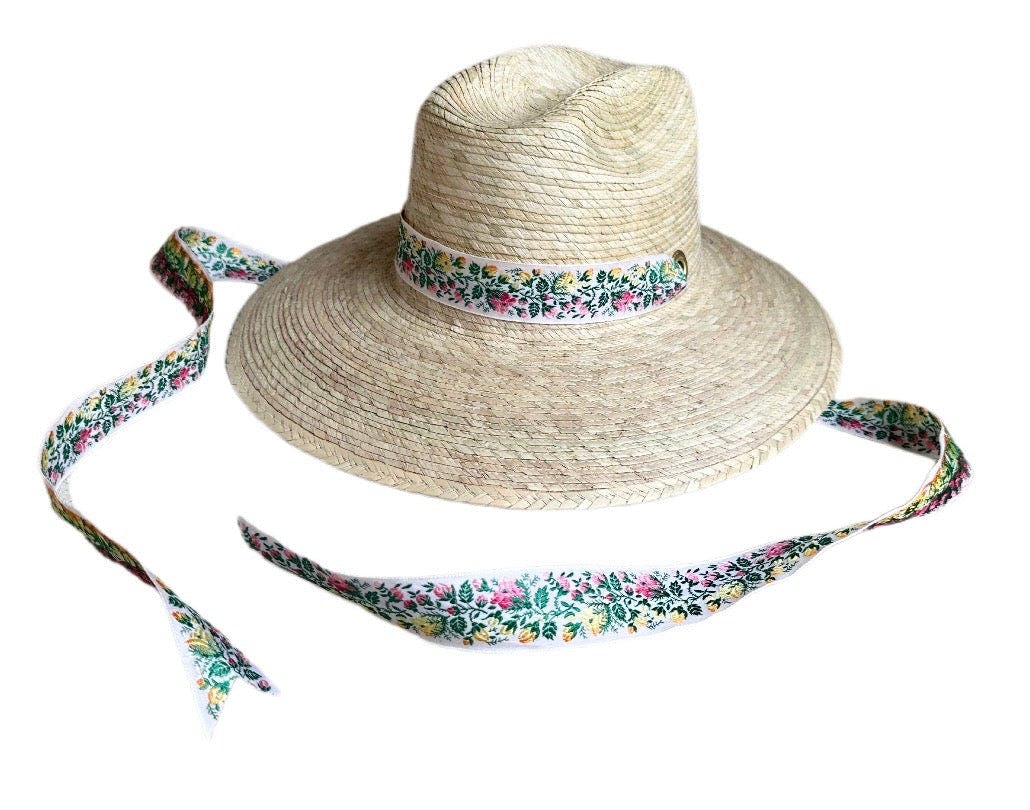 Petunia Girl's Sun Hat - Vintage Rainbow Rosebud Ribbon