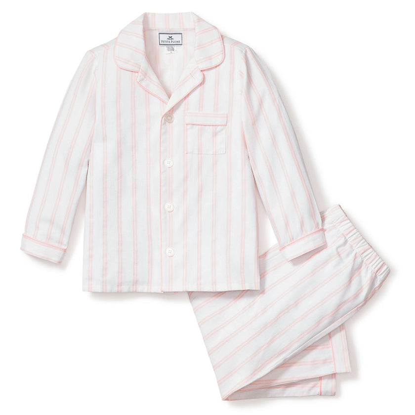 Kid's Twill Pajama Set in Pink and White Stripe