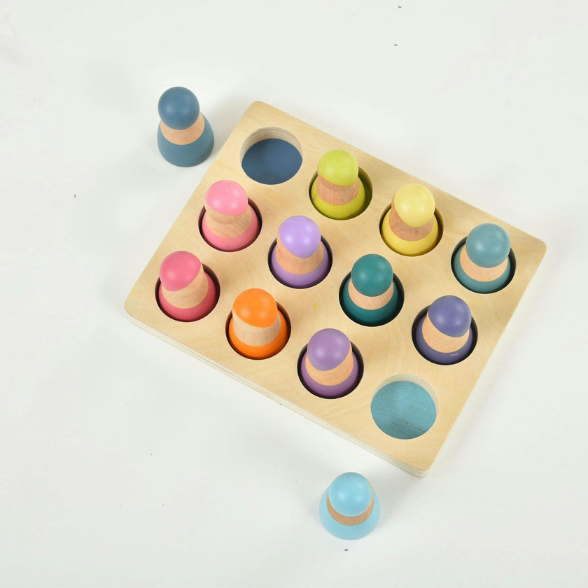 Wooden Rainbow Peg Dolls Figures 12 Piece Set