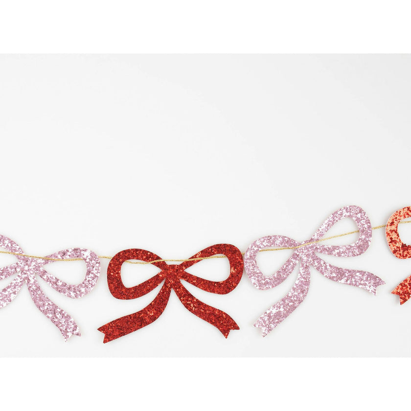 Red & Pink Glitter Bow Garland