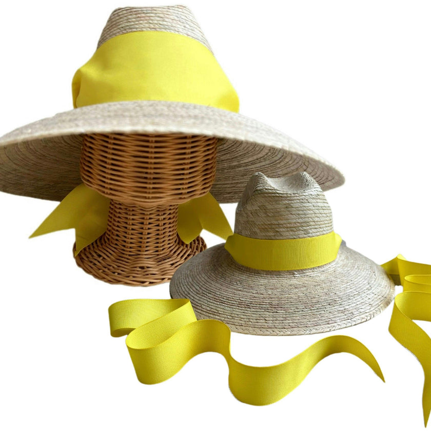 Petunia Girl's Sun Hat - Yellow Grosgrain Long Ribbon