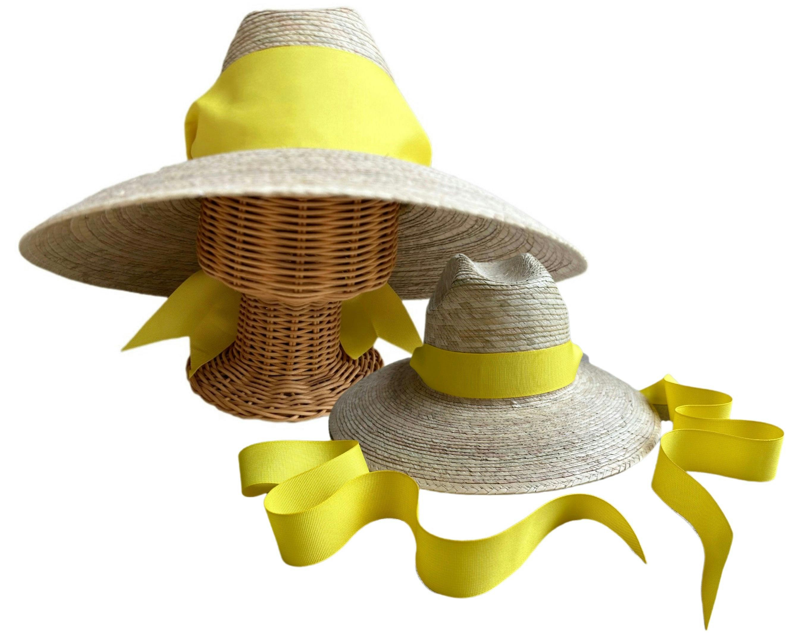 Petunia Girl's Sun Hat - Yellow Grosgrain Long Ribbon