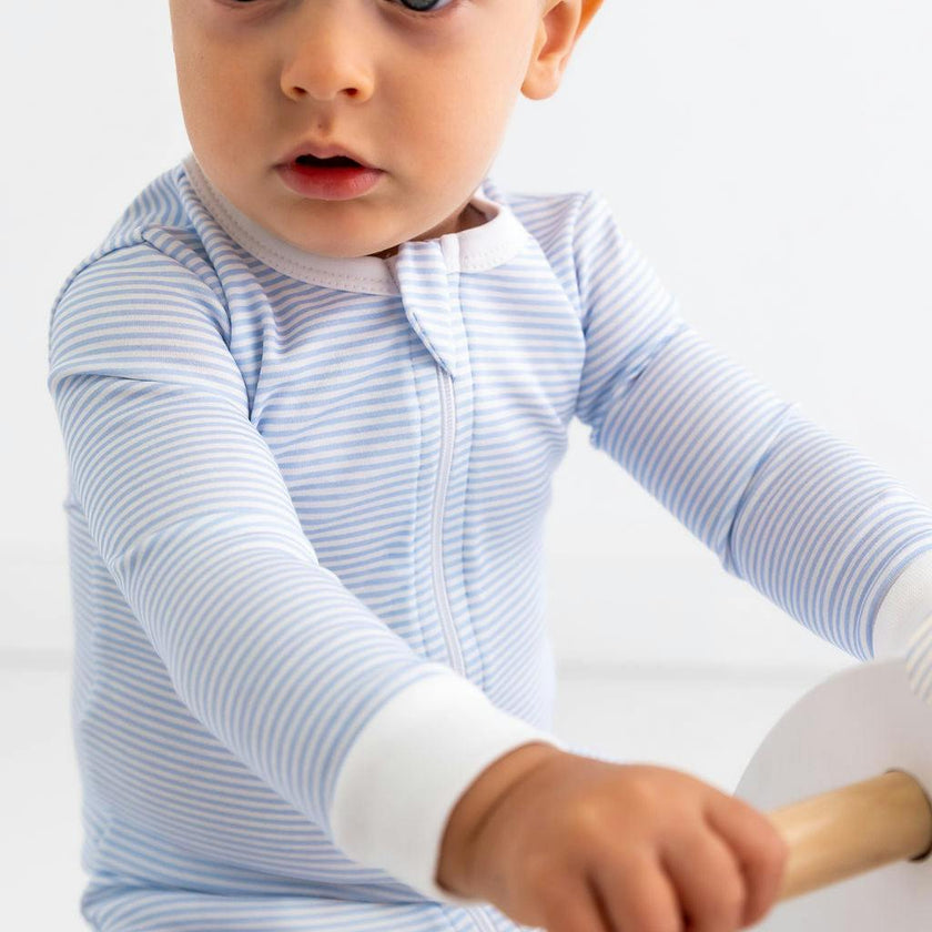 Blue Stripes Pima Cotton Baby One-Piece Pajamas