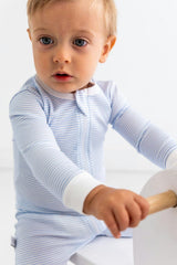 Blue Stripes Pima Cotton Baby One-Piece Pajamas