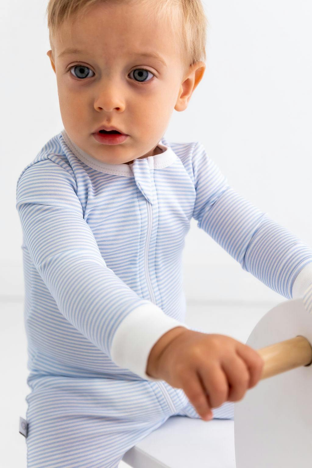 Blue Stripes Pima Cotton Baby One-Piece Pajamas