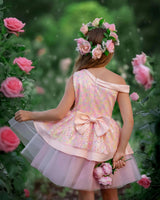 Rosy Bloom Off-Shoulder Sequin Birthday Dress for Girls