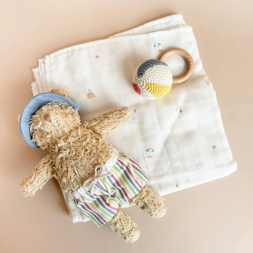 Eddie Bear Plush Toy Swaddle Set - Beach
