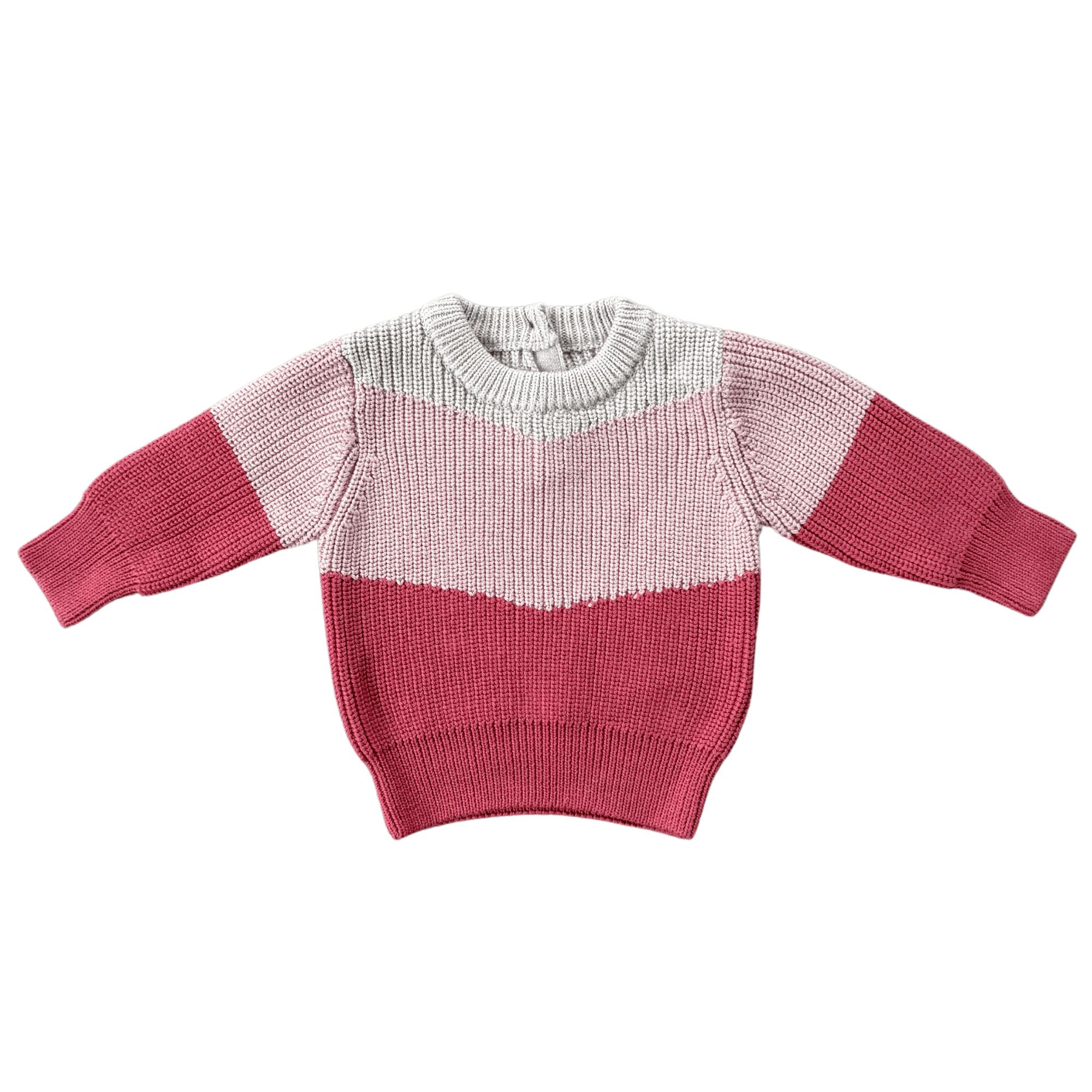 Girls Colorblock Knit Sweater in Misty Rose