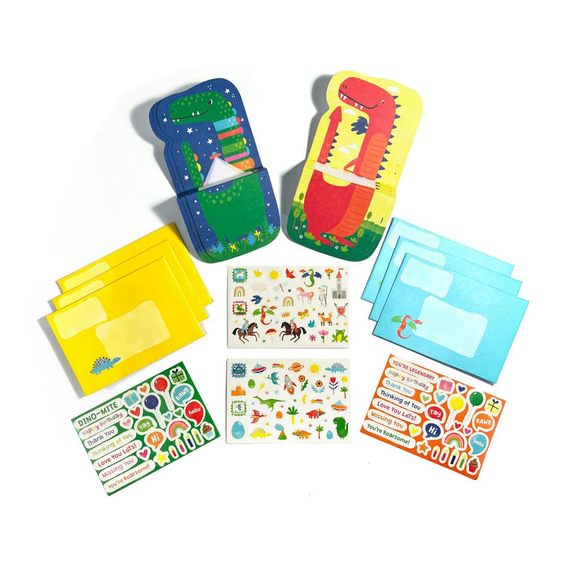 Tiny Tadas! Note Cards and Sticker Set - Dinos & Dragons - 6 Cards Envelopes