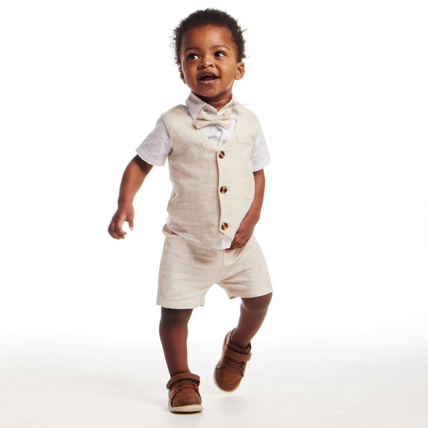 Infant Short Sleeve Buttondown Bowtie Vest Set