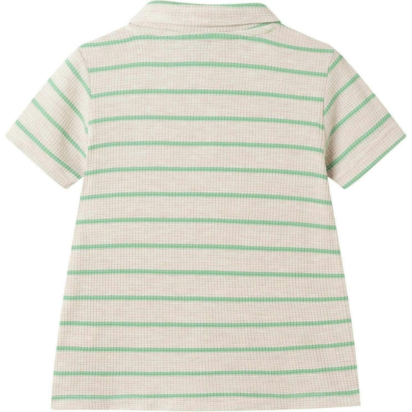 Boys Striped Waffle Polo Set | Oatmeal Dino