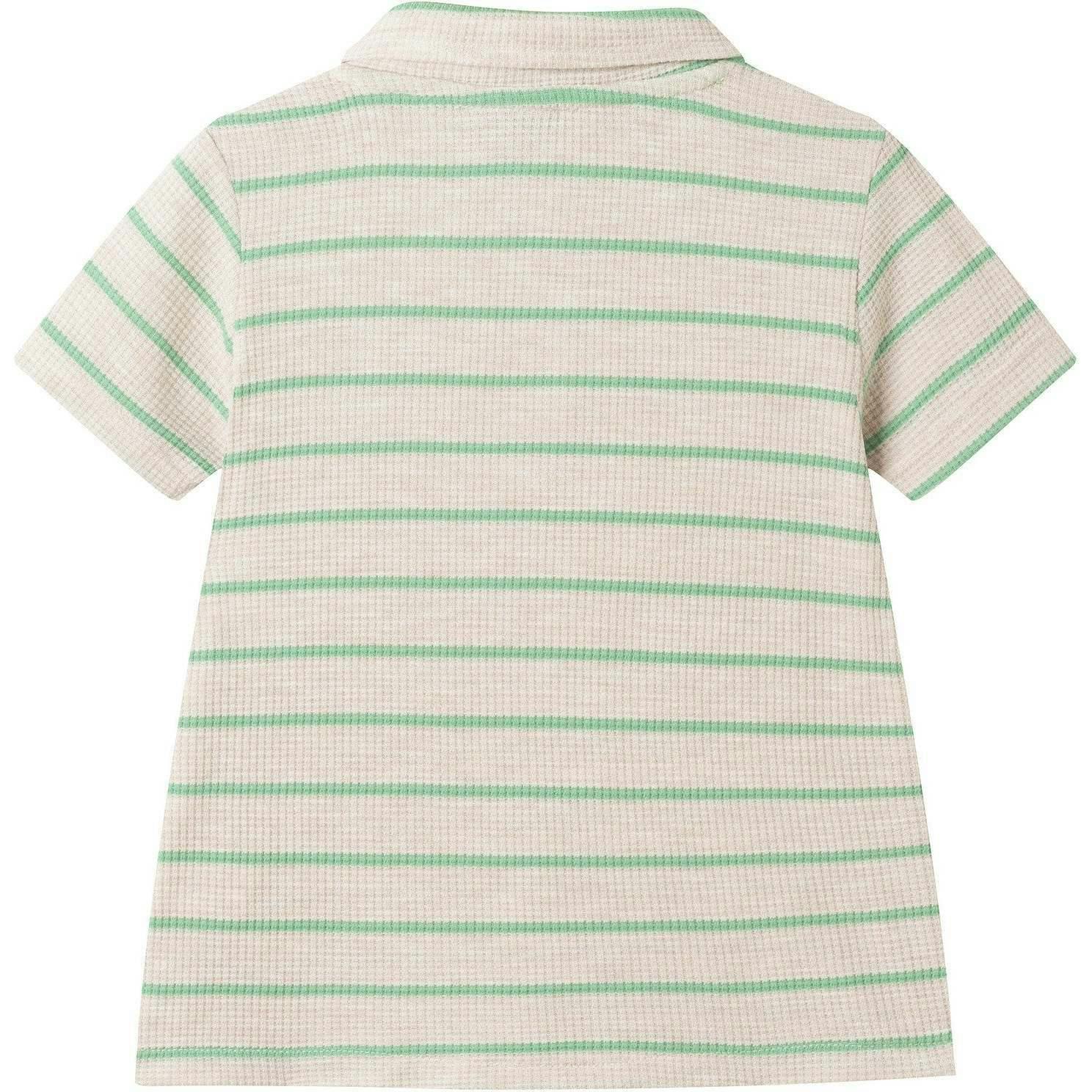 Boys Striped Waffle Polo Set | Oatmeal Dino