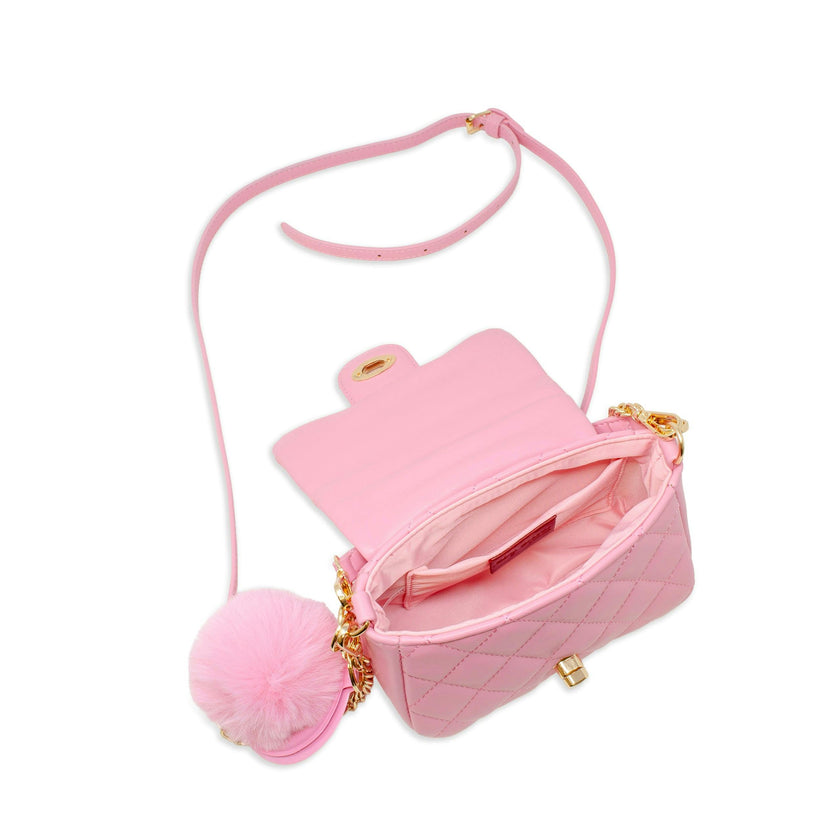 Kids Quilted Puff Flap w/ Mirror Pom Pom Handbag