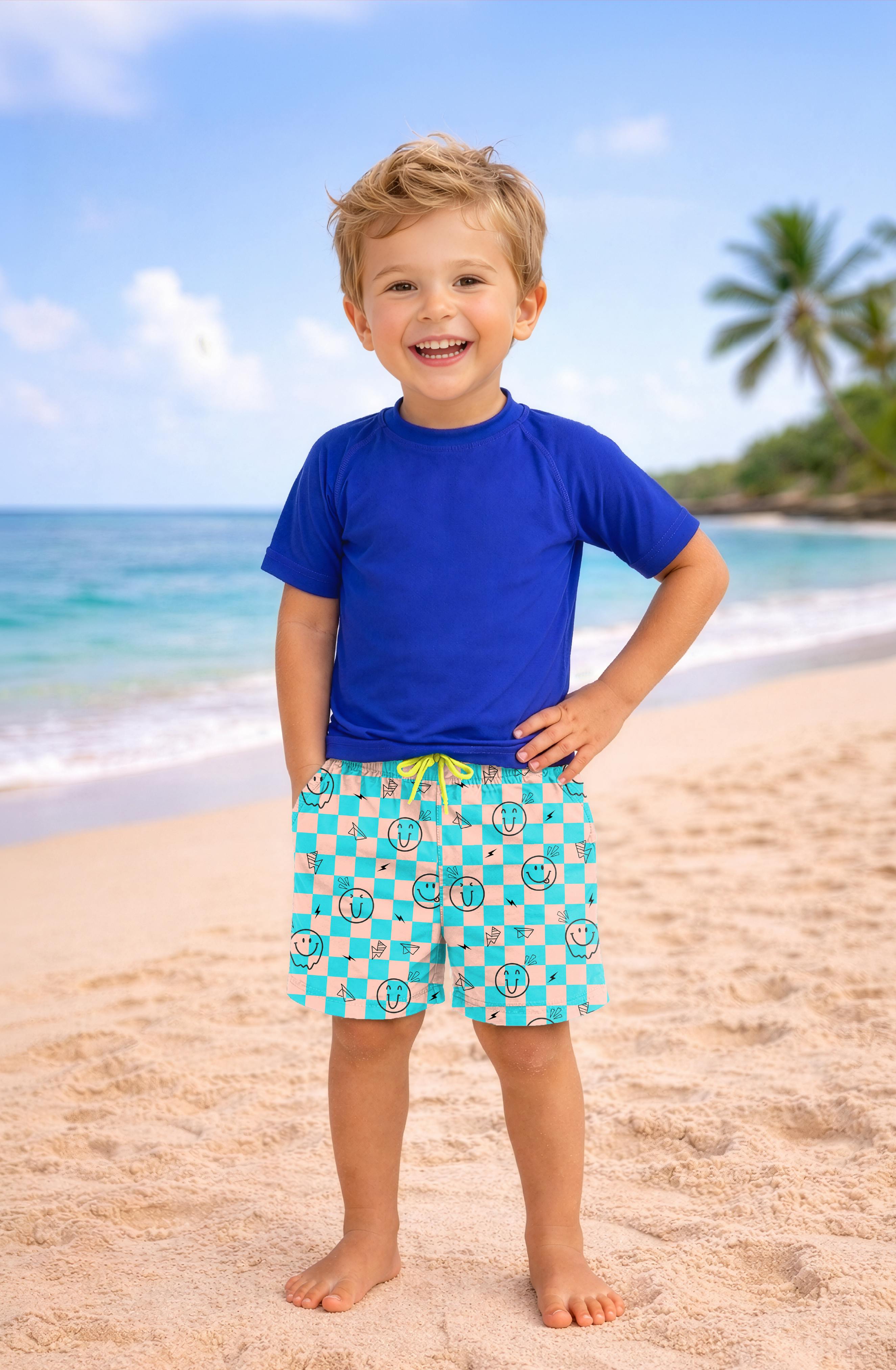 Dylan Boys Retro Smiley Print Board Shorts