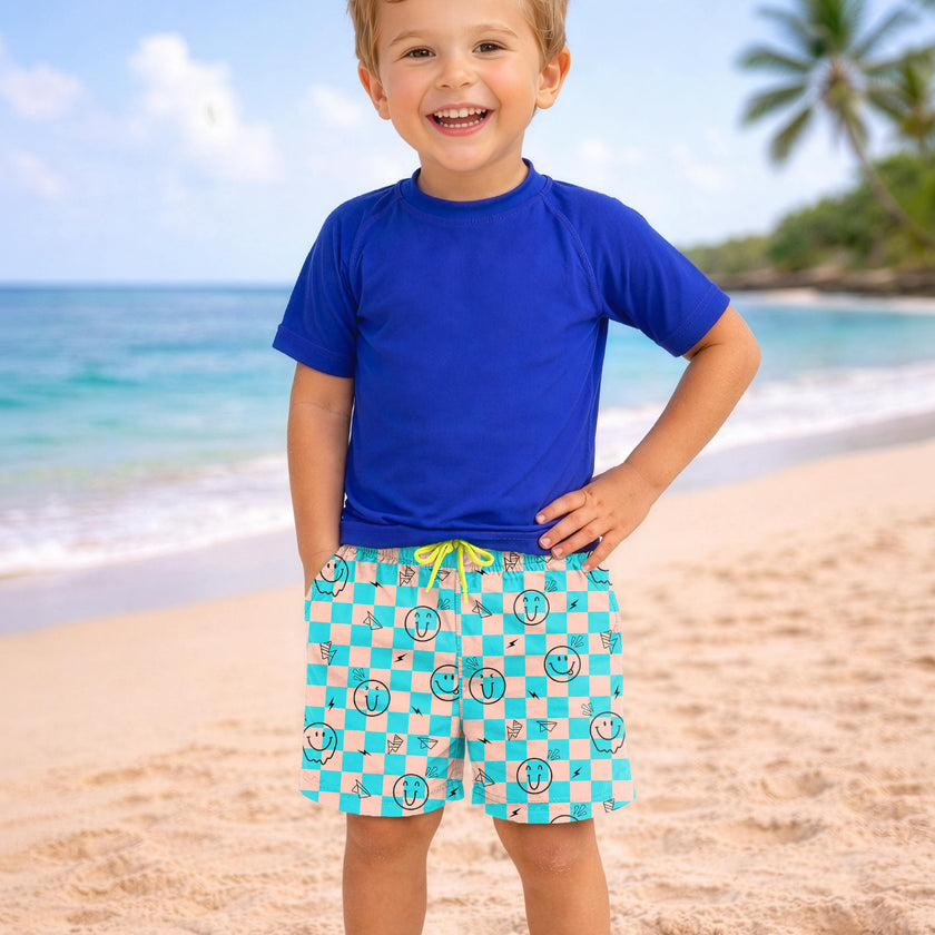 Dylan Boys Retro Smiley Print Board Shorts