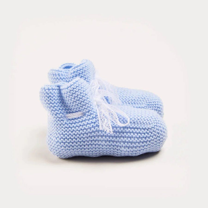 Lace Detail Knitted Booties in Light Blue (0-6mths)