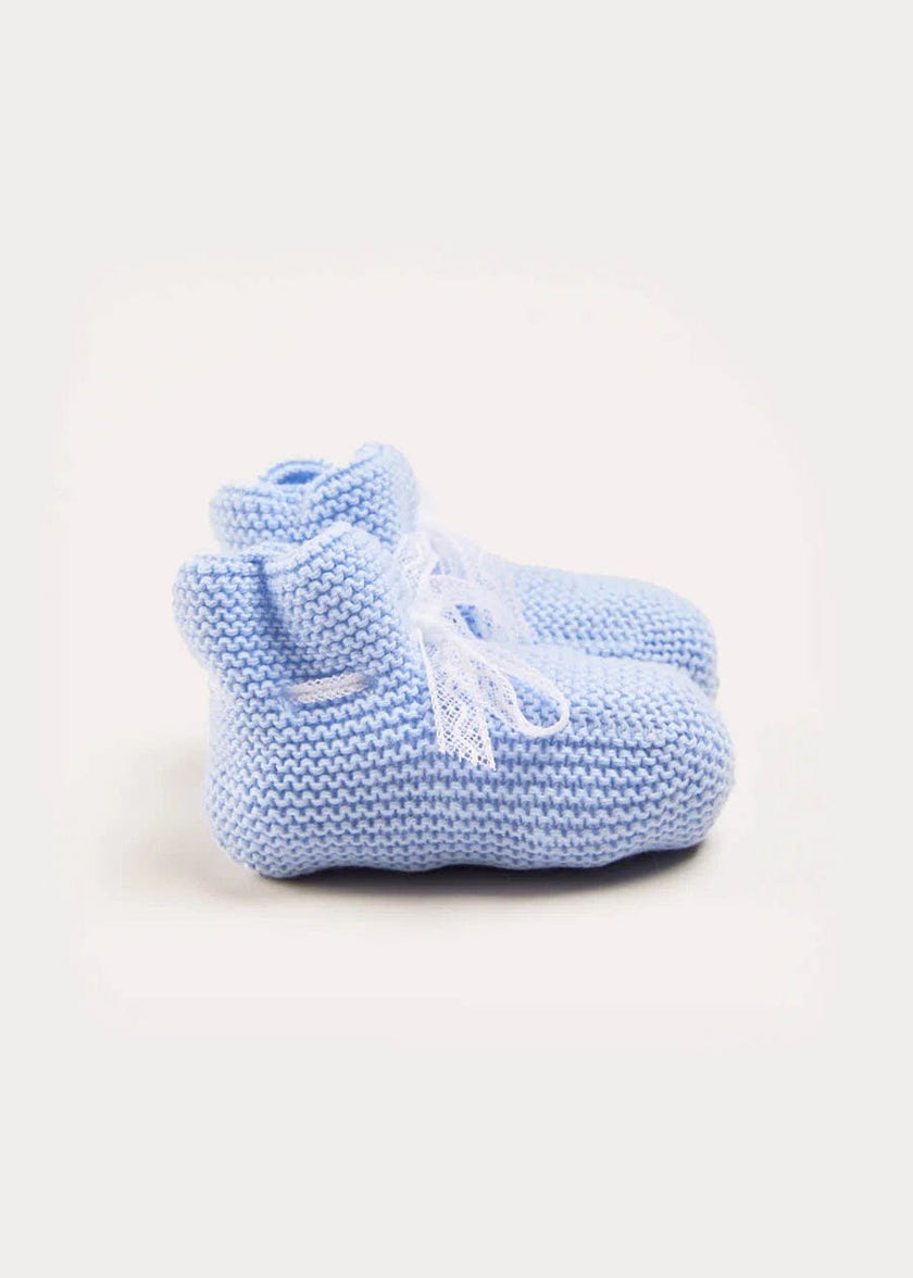 Lace Detail Knitted Booties in Light Blue (0-6mths)